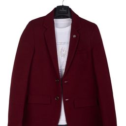 Charchit Cotton Blend Woven Full Sleeves Solid Blazer With Your Potential Is Endless Text Printed Tee Set - Maroon-image-64