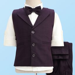Robo Fry Cotton Woven Full Sleeves 3 Piece Partywear Suit With Bow - Purple-picture-2