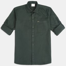 CAVIO Cotton Woven Full Sleeves Solid Shirt - Dark Green-picture-10