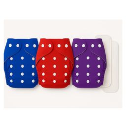 Sparkle Joy Free Size Reusable Cloth Diaper With Insert Pad 3 Pcs Diaper With 2 Pcs Insert- Blue,Red,Purple-7