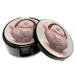 Superware Melamine Tea Coaster Set with stand - Cha on Black ( Set of 6 )-image-74