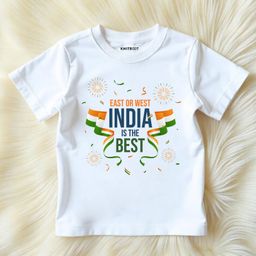 KNITROOT Cotton Knit Independence Day Theme Half Sleeves East Or West India Is The Best Text Printed Tee - White-image-94