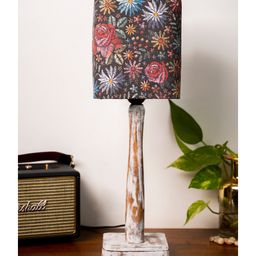 Green Girgit Curve Distress White Lamp with Black Flowers Shade image 2