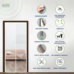 classic mosquito nets Classic Mosquito Net Magnetic Screen Fiberglass Mesh Curtain Patio Door With Full Frame Hook & Loop - White image 2