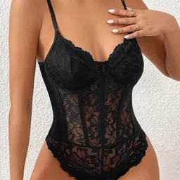 Softwrap Shoulder Straps Self Design Lace Corset Bodysuit-picture-58