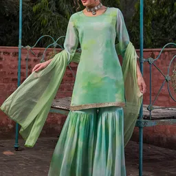 Shae by SASSAFRAS Women Ombre Dyed Kurta with Sharara & Dupatta-picture-41