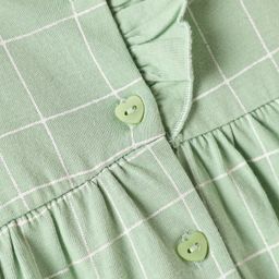 Zero Sinker Knit Half Sleeves Checks Front Open Frock - Light Green image 3
