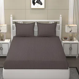 B' Decorlish Camel Brown Striped 210 TC King Bedsheet with 2 Pillow Covers-8
