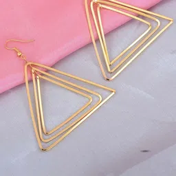 MEMOIR Gold Plated Three Traingle Drop Earrings-16