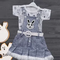FASHION GRAB Print Denim Pinafore Dress-26