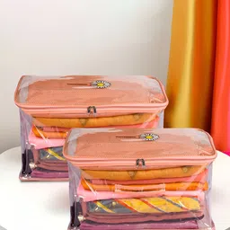Aura Pink & Transparent 2 Pieces Net Sunflower Saree Covers With Handle-picture-40