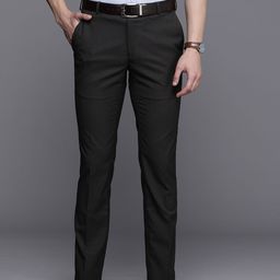 Raymond Men Self Design Mid-Rise Textured Slim Fit Formal Trousers-25
