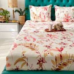 Urban Space Pink & Peach Cotton 200 TC King Bedsheet with 2 Pillow Covers-image-65