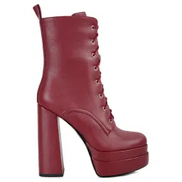 London Rag Women's Burgundy Derby Boots-image-54