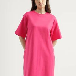 United Colors of Benetton Fuchsia Cotton Regular Fit T Shirt Dress-8