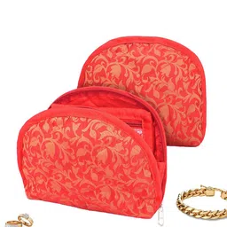 Kuber Industries Red & Gold Toned 2 Pieces Cotton Jewellery Kit Organiser With 4 Pouches-picture-15