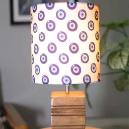 Homesake Turkish Evil Eye Multicolor Wood Ribbed Cube Table Lamp with Fabric Lampshade-12