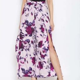 PURYS Pink Printed Wide Leg Trousers-image-98
