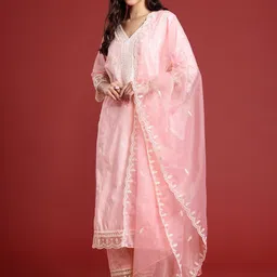 Anouk Ethnic Motifs Printed Panelled Sequinned Pure Cotton Kurta With Trousers & Dupatta-46
