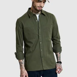 Snitch Men Smart Slim Fit Spread Collar Solid Cotton Casual Shirt-picture-11