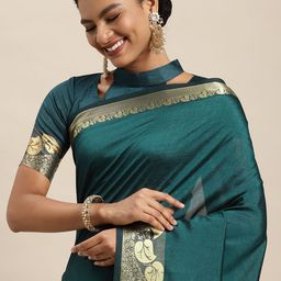 Satrani Teal & Gold-Toned Saree-picture-18