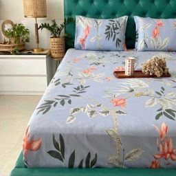 Urban Space Grey & Peach Cotton 200 TC Double Bedsheet with 2 Pillow Covers-image-72