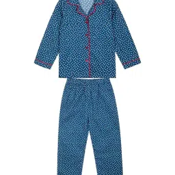 Budding Bees Kids Blue Cotton Printed Full Sleeves Shirt Set-image-41