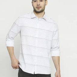 SOLEMIO Black & White Cotton Slim Fit Striped Shirt-image-32