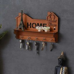 eCraftIndia Brown Wood Carved 5 Hooks Key Holder With A Shelf-picture-16