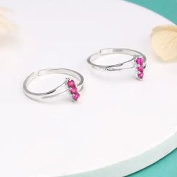 GIVA 92.5 Sterling Silver Ruby Sparkle Toe Rings-picture-25