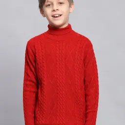Monte Carlo Kids Red Self Design Full Sleeves Sweater-image-24