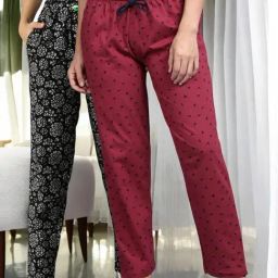 Kryptic Maroon & Charcoal Cotton Relaxed Fit Printed Lounge Pants - Pack of 2-image-90