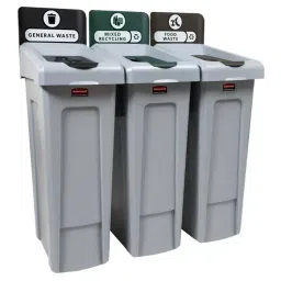 RUBBERMAID Slim Jim Recycling Station Bundle 3-Stream 261 Grey Hinged Polyethylene Waste Bin, 2217670-picture-48