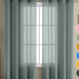 THE LINEN COMPANY Grey Set of 2 Sheer Window Curtain-11