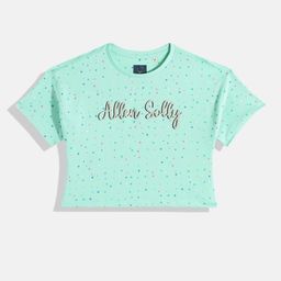 Allen Solly Junior Girls Brand Logo Printed Pure Cotton Crop T-shirt-image-87