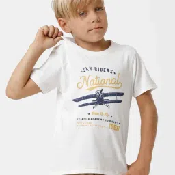 Kate & Oscar Boys White Cotton Printed T-Shirt-image-53