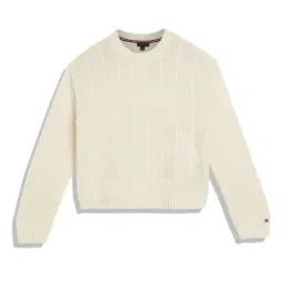 Tommy Hilfiger Kids White Self Design Full Sleeves Sweater-picture-42