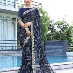 Lookmark Geometric Printed Pure Georgette Saree with Blouse Piece-image-94