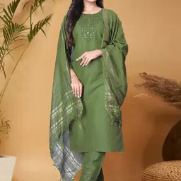 devkison Designer Women Paisley Embroidered Regular Kurta with Trousers & With Dupatta-image-42