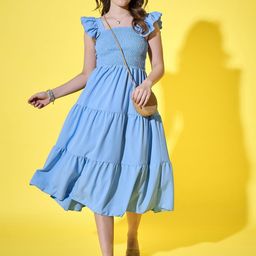 BUY NEW TREND Smocked Detail Tiered Fit & Flare Midi Dress-picture-8