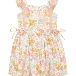 Budding Bees Kids Peach Cotton Floral Print Dress-image-94