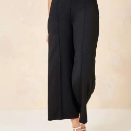 Styli Black 4 Way Stretch Mid Rise Cropped Leg Pants With Folded Pleats-image-4