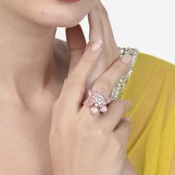 Zaveri Pearls Pink Dazzling Cubic Zirconia Party Bling Statement Brass Ring-ZPFK15434-96