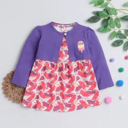 Bumzee Kids Red & Purple Printed Full Sleeves Frock with Shrug-image-62