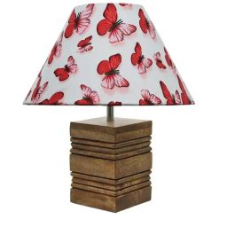 Homesake Cone Butterfly Multicolor Wood Ribbed Cube Table Lamp with Fabric Lampshade image 3