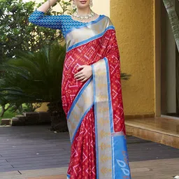 HERE&NOW Floral Zari Pure Crepe Ikat Saree-picture-7