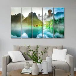 999Store Printed Green MDF 5 Panels Wall Art-image-89
