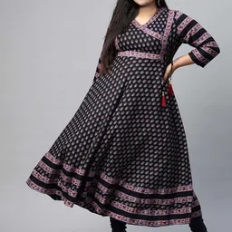 IKRASS Women Floral Printed Mirror Work Anarkali Kurta-picture-2