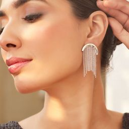 Rubans Rhodium-Plated Half-Moon Tassel Drop Earrings image 1