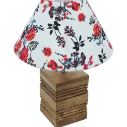 Homesake Cone Marigold Multicolor Wood Ribbed Cube Table Lamp with Fabric Lampshade image 4